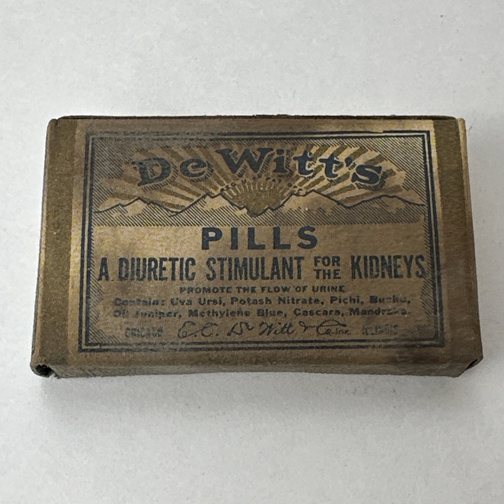 Vintage Quack Medicine Box DeWitt’s Pills Diuretic Stimulant for the Kidneys 2”