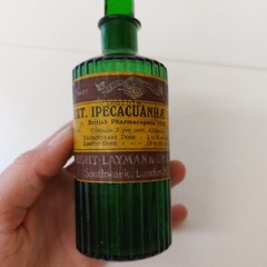 Labeled Wright Layman Umney Ltd London Emetic Ribbed Chemists Apothecary Bottle
