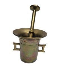 Vintage Solid Brass Mortar and Pestle Set With Square Handles Iridescent Patina