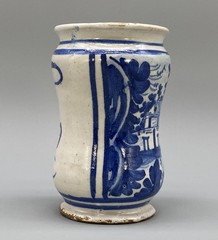 c. 1709 South Italian ‚Naples‘ Majolica Blue & White Albarello Drug Pharmacy Jar