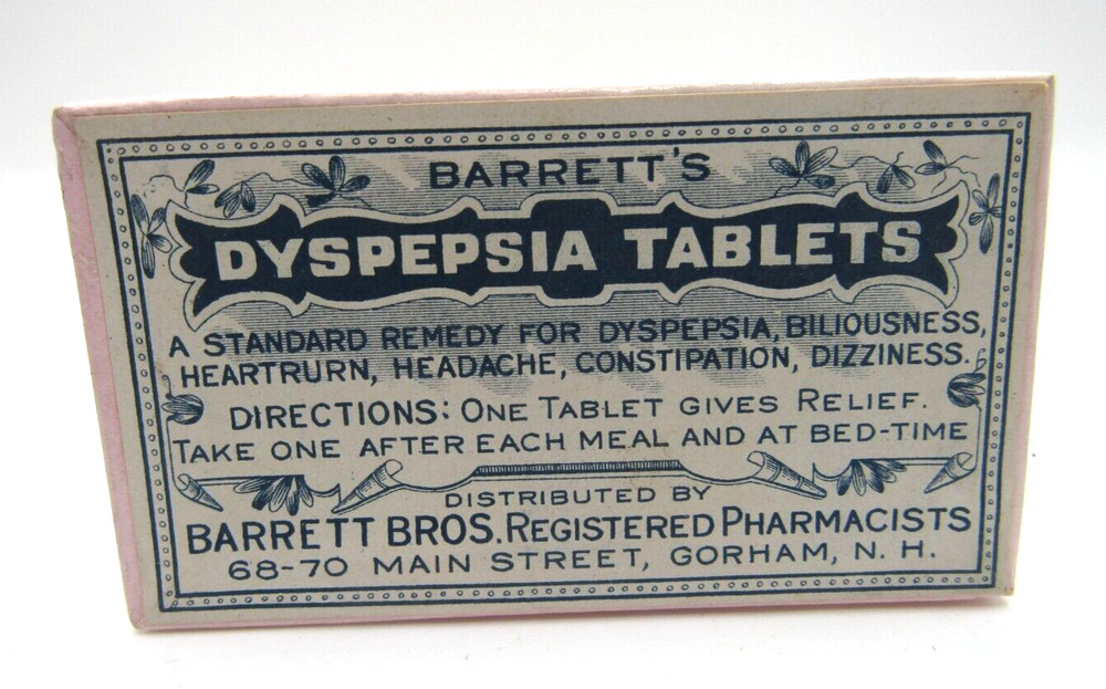 Vintage Cardboard Prescription Pill Box Barrett Bros. Pharmacy Gorham NH 3”