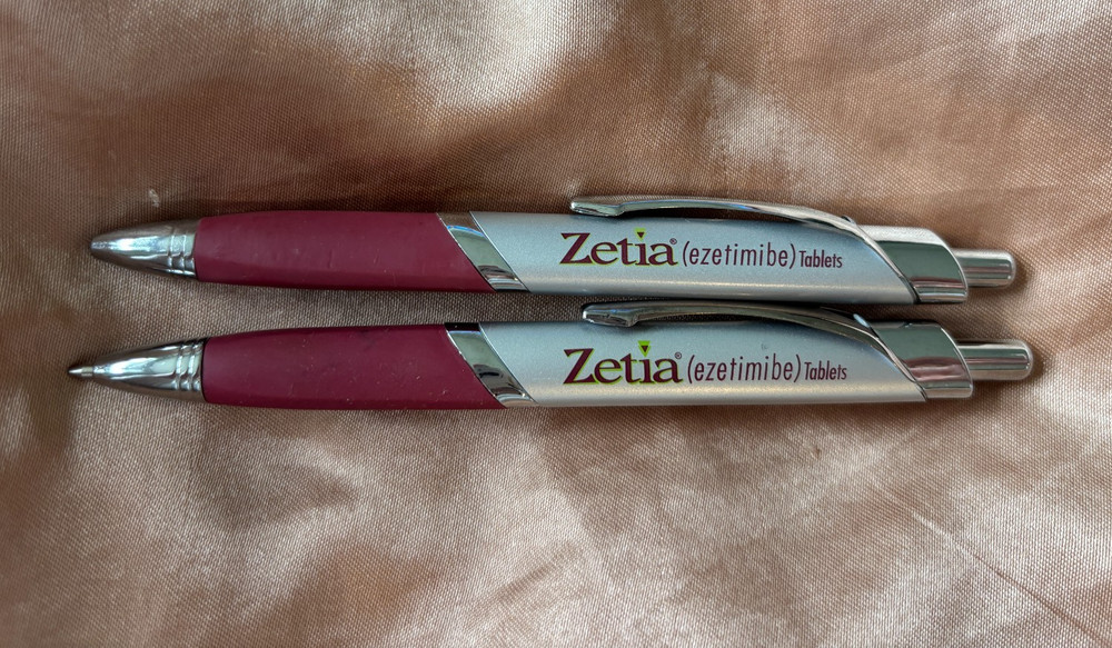 ZETIA Pharmaceutical Drug Rep Metal Pen Advertising Collectible- Set of 2