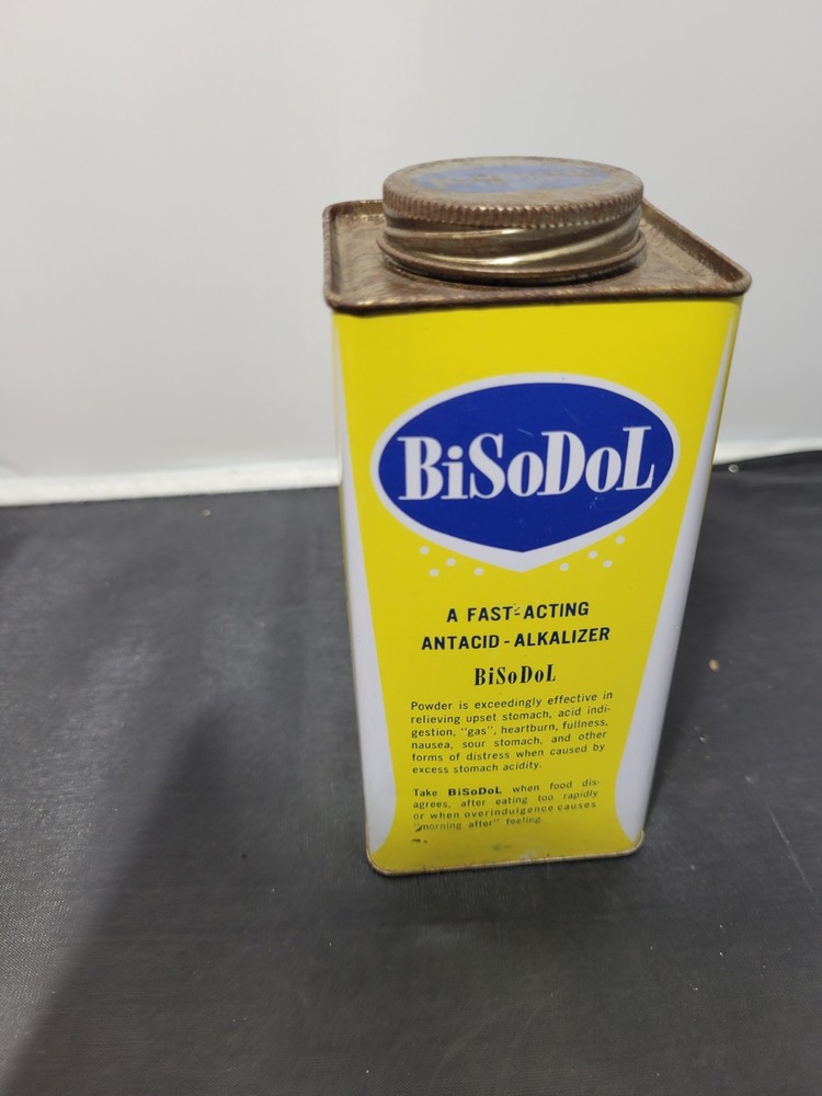 Wartime Medicine Bisodol Whitehall Laboratories Yellow Tin 1940s Antique