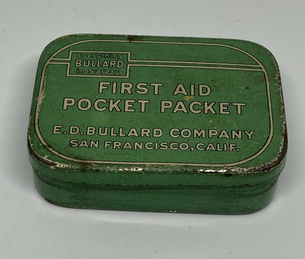 Antique 1930’s Bullard First Aid Pocket Packet Tin Kit & Four Smelling Salts