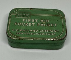 Antique 1930’s Bullard First Aid Pocket Packet Tin Kit & Four Smelling Salts