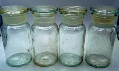 Vintage 4 Apothecary USA TCW Lab Medicine Bottles Jars GROUND GLASS STOPPERS