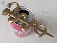 Vintage Brass Rod of Asclepius Medicine Symbol Serpent Snake Two Parts Removable