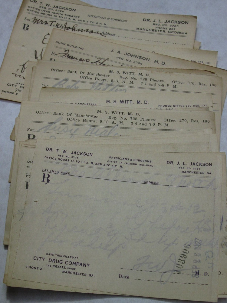 Vintage Drug Store Prescriptions 1927 Manchester, GA Total of 50