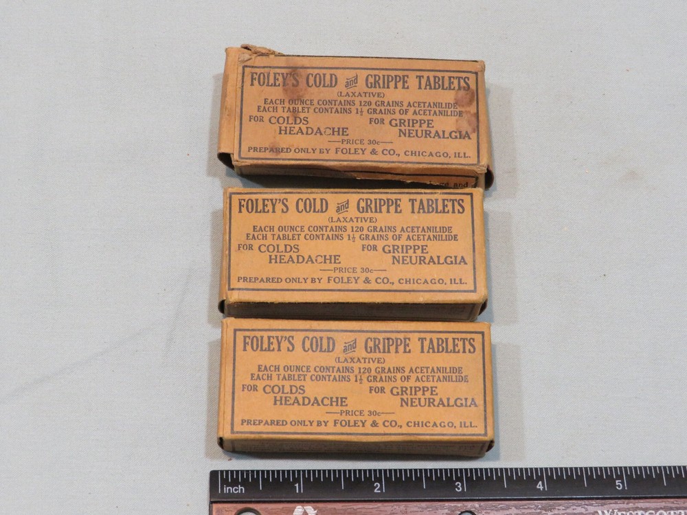 Vintage NOS Foley’s Cold & Grippe Tablets, Qty 3, Original Boxes w/Contents