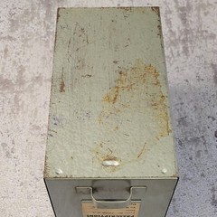 Vtg Gray Green Metal File Pharmacy Prescription Box Industrial Lift Top 9.5x6x5