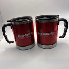 2 Risperdal Pharmaceutical Drug Rep Red Insulated Travel Coffee Mugs W/Lids NEW