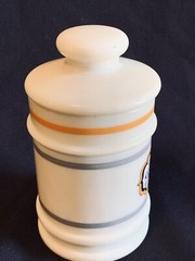 Vintage DARVON COMPOUND 65 Apothecary Custard Milk Glass Jar Canister & Lid 5.5”