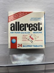 RARE vintage 1980s ALLEREST allergy medicine Empty BOX pharmaceutical medical E2