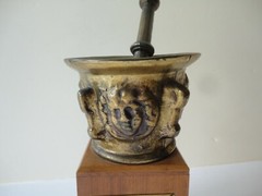 Vintage 1957 Brass Pharmacy Award Rexall 16th Century Mortar Pestle Spain Medusa