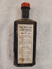 Vintage DeWitt’s Creosant Cough Syrup Bottle w/ Box Insert Paperwork Pharmacy Ad