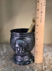 Vtg ￼Pewter￼ Mortar & Pestle Display Only By Schering Corp. On Marble Base 1988