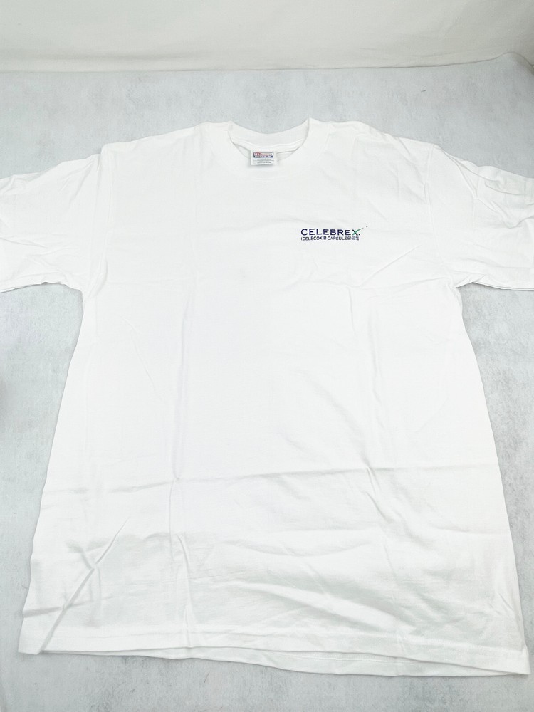 VINTAGE CELEBREX T-SHIRT – SIZE ADULT L – WHITE CREW NECK – NEW OLD STOCK