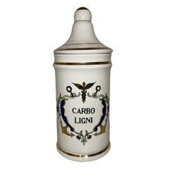 Vintage Jeanne Robinette Ceramics~Carbo Ligni Apothecary Jar, Rexall Drug Store