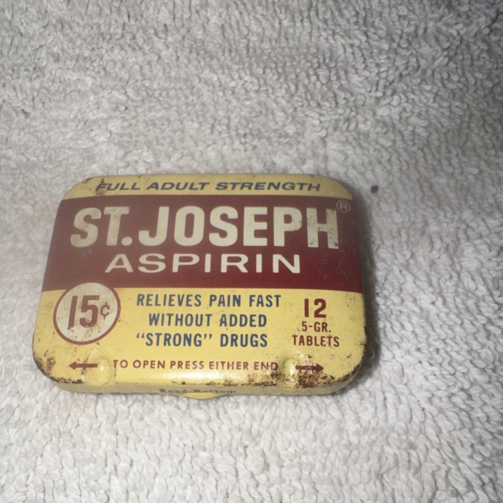 St. Joseph Vintage Aspirin Tin 12 Tablets Adult Strength Plough Inc Collectible