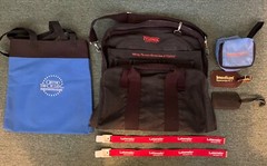 pharmaceutical drug rep tote & laptop carry bag & leather id tags