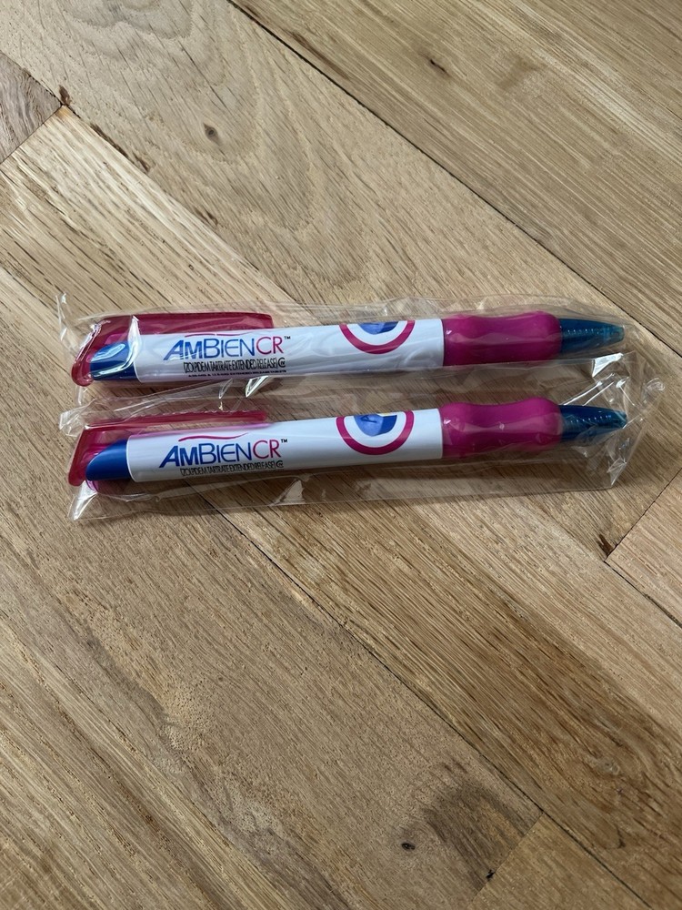 AMBIEN CR Drug Rep Pharmaceutical Promo Advertising PEN Chubby Wide Lot of 2