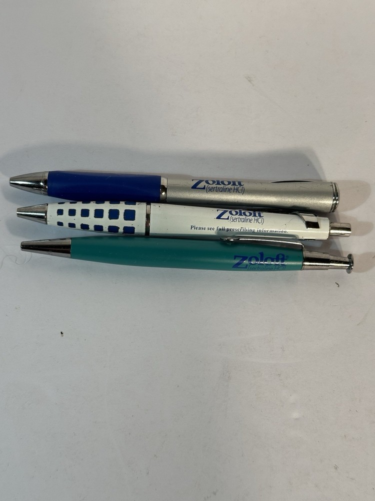 Lot Of 3 Zoloft Ink Pens Drug Rep Pharmaceutical Promo Medical Advertising