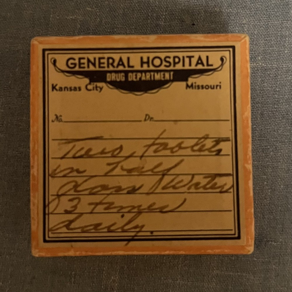 Vintage Cardboard Pill Box General Hospital Drug Depart. Kansas City Mo Pharmacy