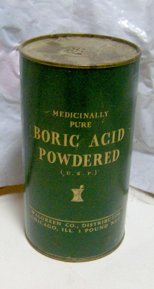 antique 1930s medical BORIC ACID pharmaceutical TIN Walgreen CO Chicago USP old
