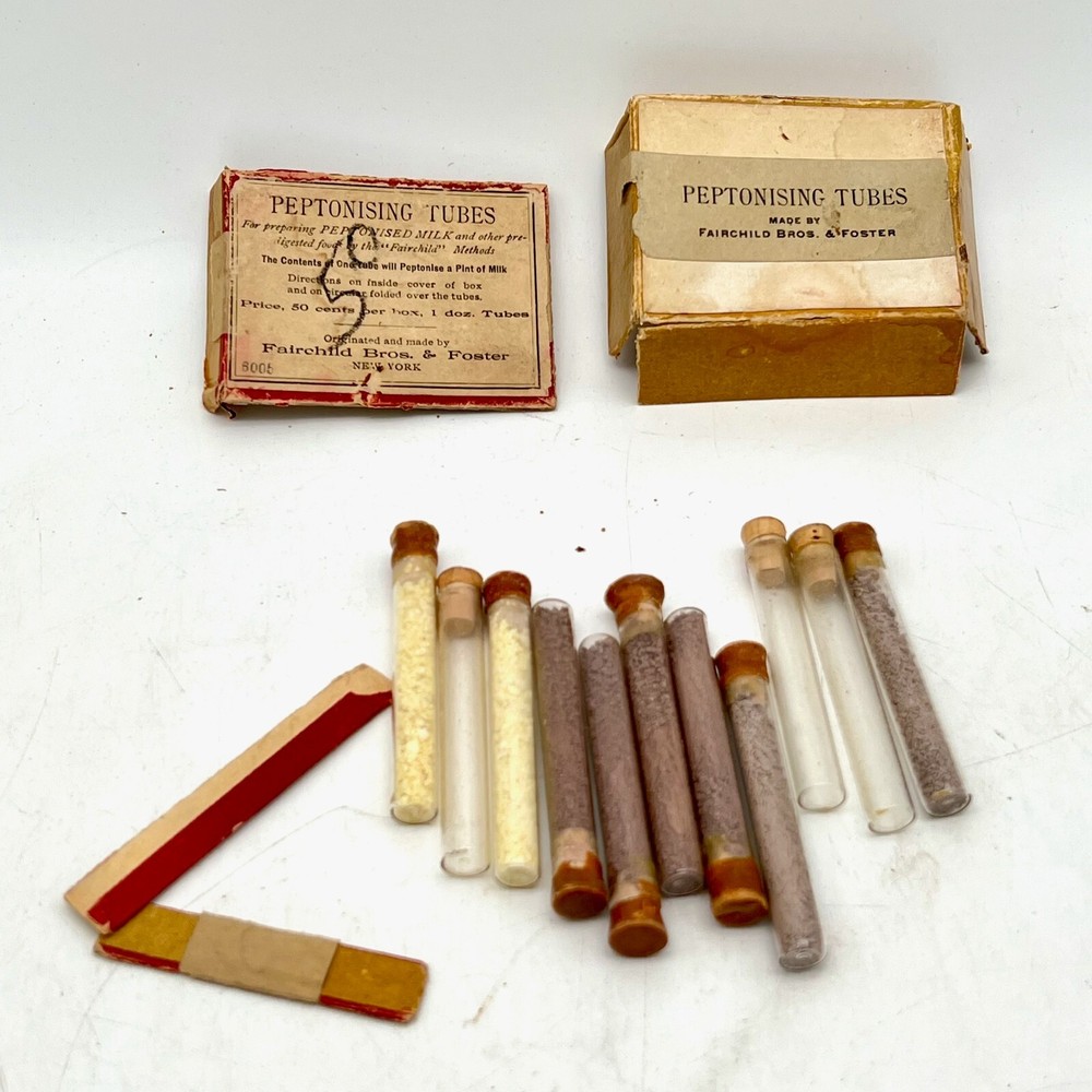 Vintage Old Box PEPTONISING TUBES Bottles for Milk by Fairchild Bros. & Foster