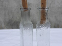 2 X Old Small Medicine Glass Pharmacy Bottle Green Long Approx. 9.5 Cm