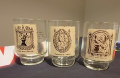 Set of 3 Rare 4″ Glass Tumbler early American Pharmacy sign art