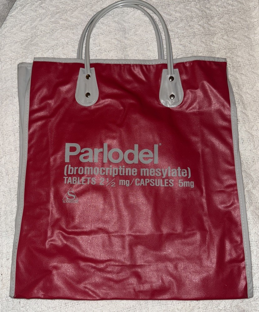 Sandoz Parlodel Bromocriptine Tote Bag Vinyl Drug Rep Pharmaceutical Promo Tear
