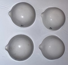 4 Vintage Coors USA White Porcelain Labware Beakers Cups 2-1/2” round with Spout