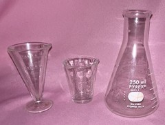 3 Vintage Glass Measures Zonite 2 Tablespoon Apothecary Spout & Footed Beaker +