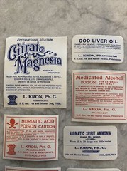 Lot 24 Antique Medicine Bottle Labels Opium, Poison – L. Kron Ph. G. Phila.