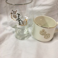 DOCTOR PHARMACIST Apothecary CADUCEUS RX GOLD RIM Coffee Cup and Glass Set