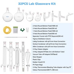 Chemistry Glassware Set – 32PCS Laboratory Glassware Kit with 24/40 Joint 100…