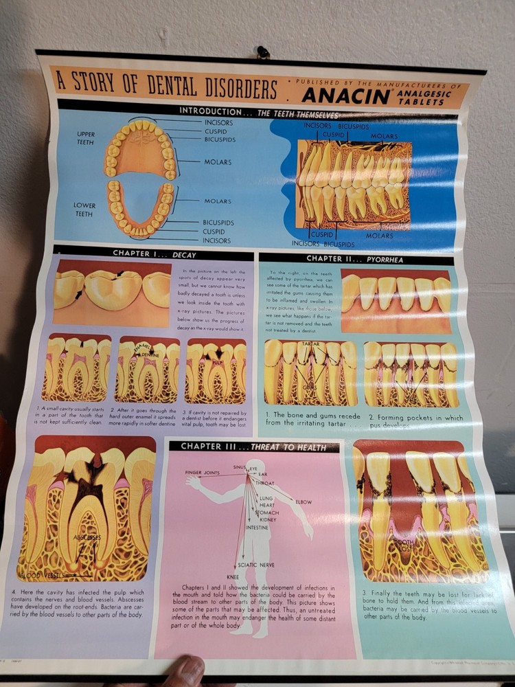 Vintage ANACIN Tablets WHITEHALL Laboratories ADVERTISING Dentist DENTAL POSTER