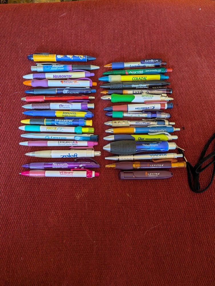 Lot of 30 Vintage Pharmaceutical Drug Rep Medical Promo Advertising Pens Viagra
