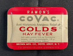 Old Empty Advertising Medicine Tin Ramon’s COVAC Colds Hay Fever Brown Mfg Leroy