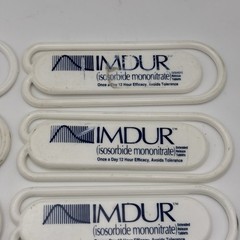 IMDUR Drug Rep Paperclip Promo White Plastic Lot of 9x – 3” Long