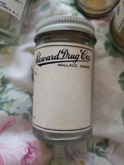 Vtg Pharmacy Product Jars Clear Glass, With Labels, Group Of Five
