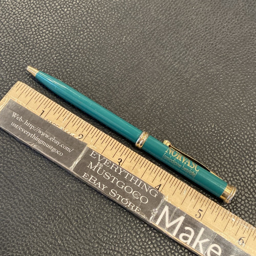 Vtg PFIZER Pharmaceutical Drug Advertising Sales Rep Pen Norvasc Blue Teal Green