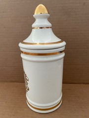 Vintage HIERA PICRA Apothecary Canister Jar w/ Lid OWENS ILLINOIS gold decorated