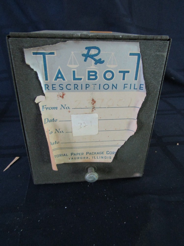 Vintage Talbot Prescription File- Metal Box- Montgomery PA- Miller’s Pharmacy #2
