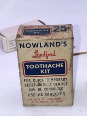 Nowland’s Langford Toothache Kit Vtg Box Bottle Cotton Pellets