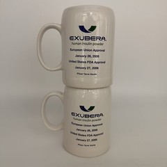 2 Exubera Coffee Cups 2006 Pharmaceutical Collectible Drug Rep Discontinued