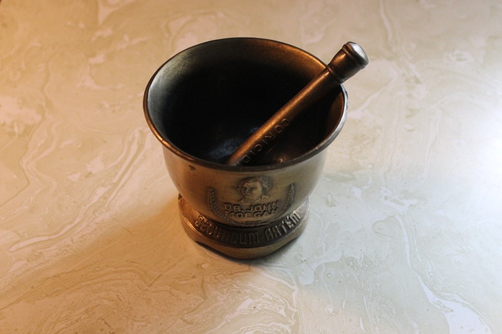 Vintage Bronze Mortar & Pestle Apothecary Chemist Pharmacy Dr. John Morgan