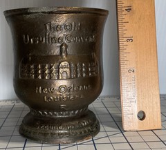 vintage 1986 Schering metal Mortar and Pestle Pharmacopeia New Orleans Ursuline
