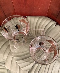 2~ RX Pharmacy Apothecary Double Old Fashion Glasses Gold & Black Set of 2*VGC